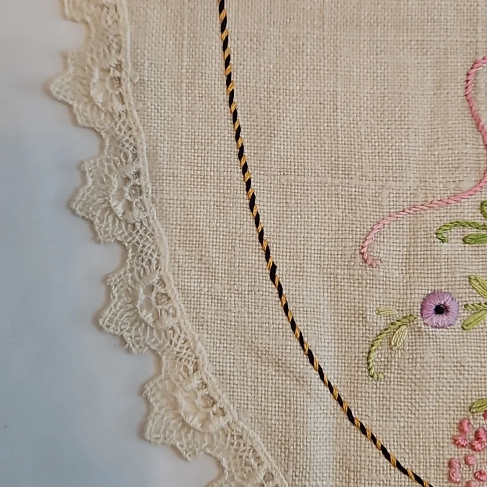Vintage Hand Stitched Needlepoint Doily Oval Floral